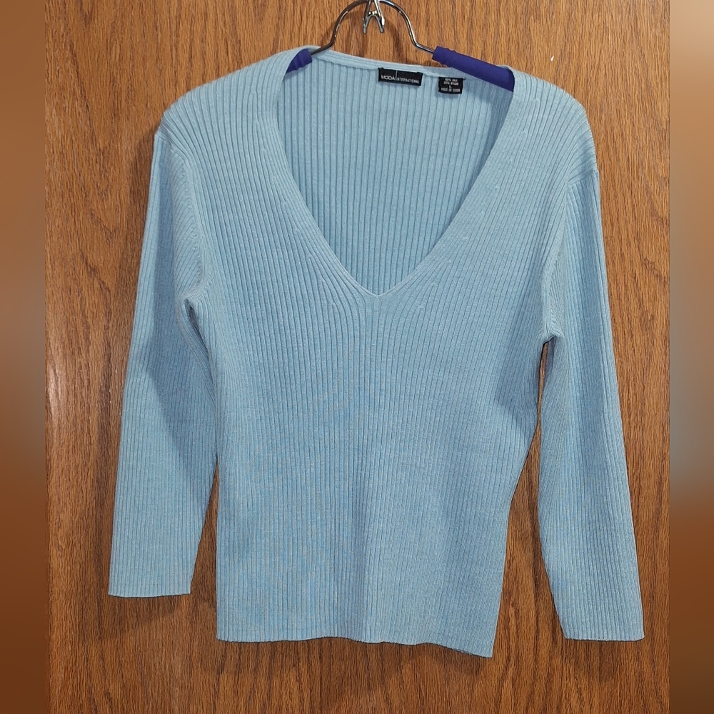 Women's Blue Ribbed Sweater